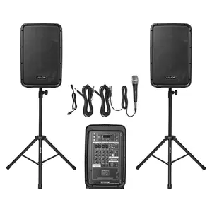 【DealsForYouDays】VEVOR Portable PA System, 300W Powered, Sound System Set with 8 Channel Mixer, Dual Speakers, Wireless Bluetooth, Microphone, Compact Stands, USB SD XLR RCA Inputs, Remote Control, for DJs Events