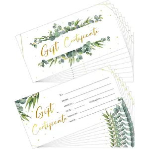 100 count  Certificate for Business Eucalyptus Blank  Certificate Cards  Foil Present Postcard Double-sided Customer Client  Card for Wedding Birthday Beauty Salon