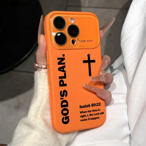 Cristnu Christian God's Plan Cross Pattern Dopamine Instagram-Style Solid Color Smartphone Case, Ultra Skin-Friendly Touch Accessory, All-Inclusive Lens Protection Casing for iPhone 12-17 Pro Max Air Isaiah Devices, Cowboy 1-Piece Accessories for Women