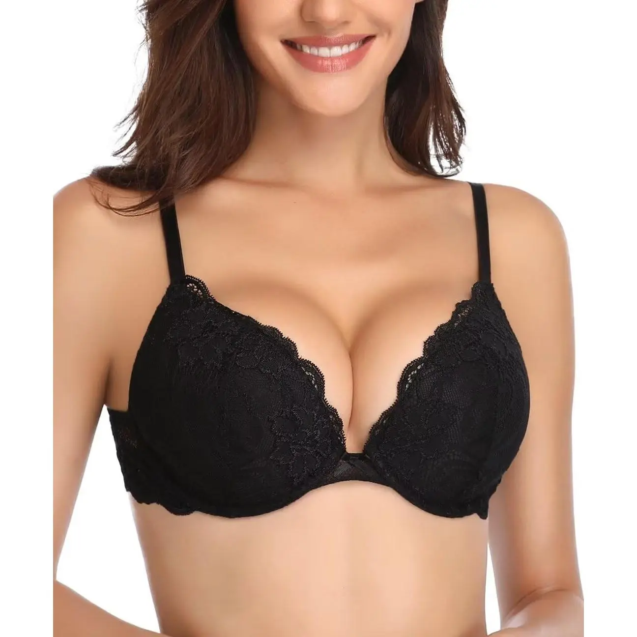 Women’s Push Up Lace Bra Comfort Padded Underwire Bra Lift Up Add One Cup