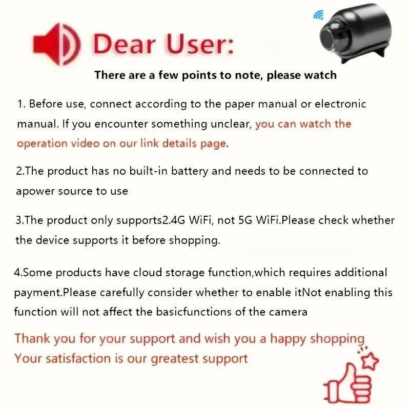 Wireless WiFi Camera with Infrared Night Vision, 1080P HD Home Security Cam, Mobile APP Connection, Micro SDHC Support, No Battery Included