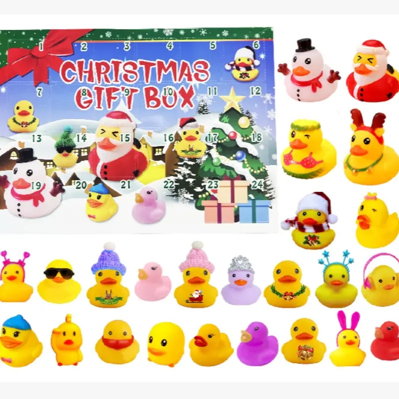 2026 Christmas Calendar Rubber Duck Bath Toy, Mini Cute Duck Gift Box, Suitable for Kids, Family Party Decor, Cruise Play, 24 Pcs Bulk Supply