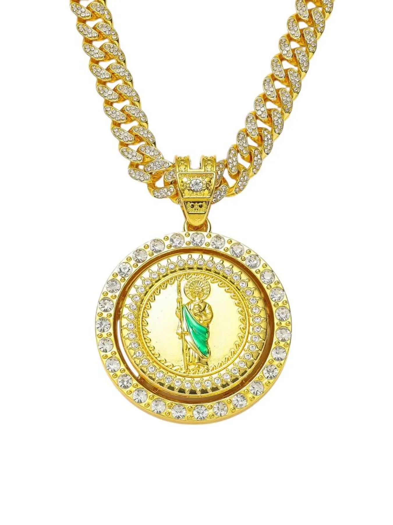 2026 New Men's Hip Hop Rotating Saint Judas Pendant Necklace, Cuban Chain, Religious Jewelry, Luxury Accessory, Fashion Gift
