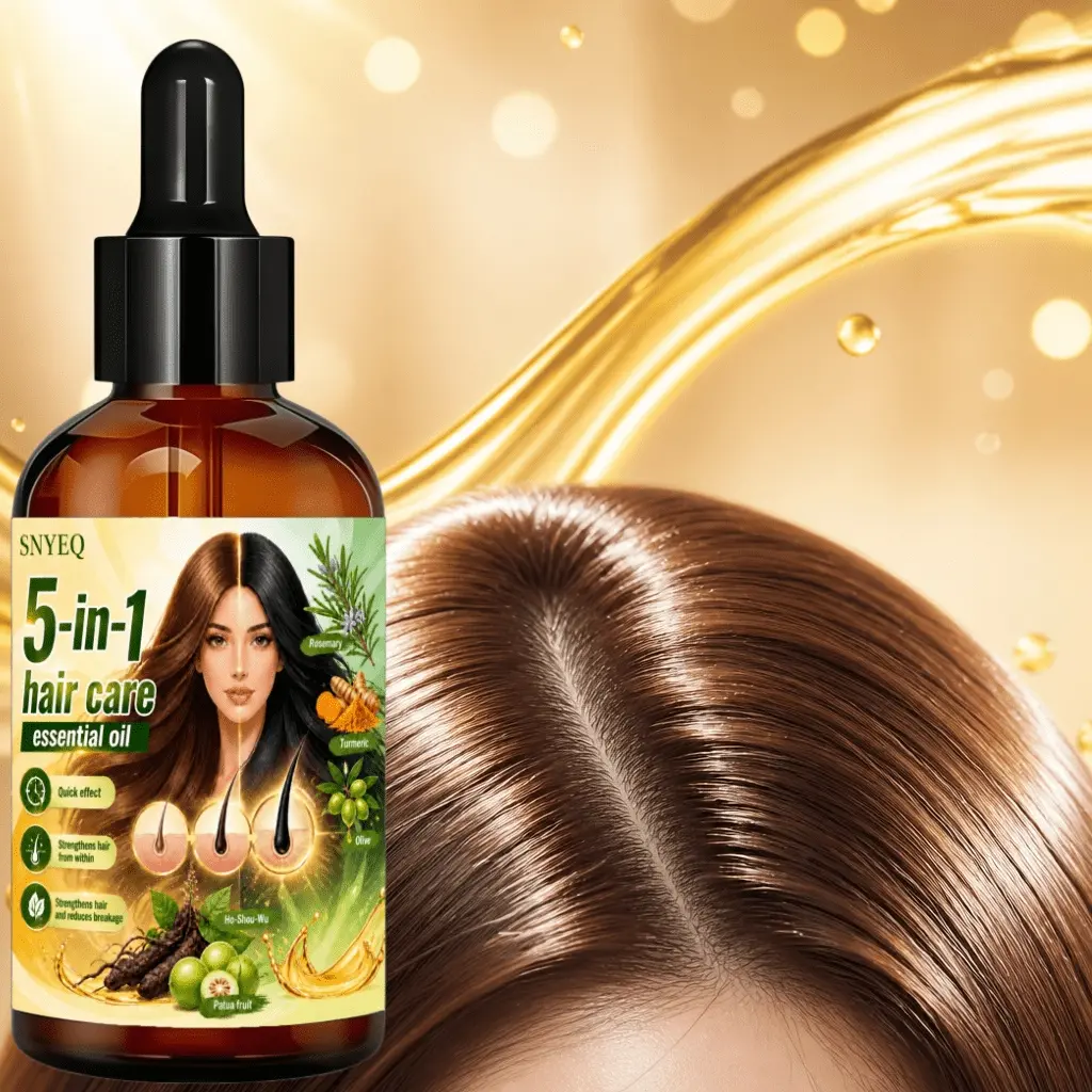 5-in-1 Rosemary & Turmeric Hair Essential Oil with Ho-Shou-Wu and Patua Fruit – 1.01oz Formula That Helps Condition from Within, Supports Stronger-feeling Strands, and Works to Minimize Breakage for Healthier-looking Hair Daily.