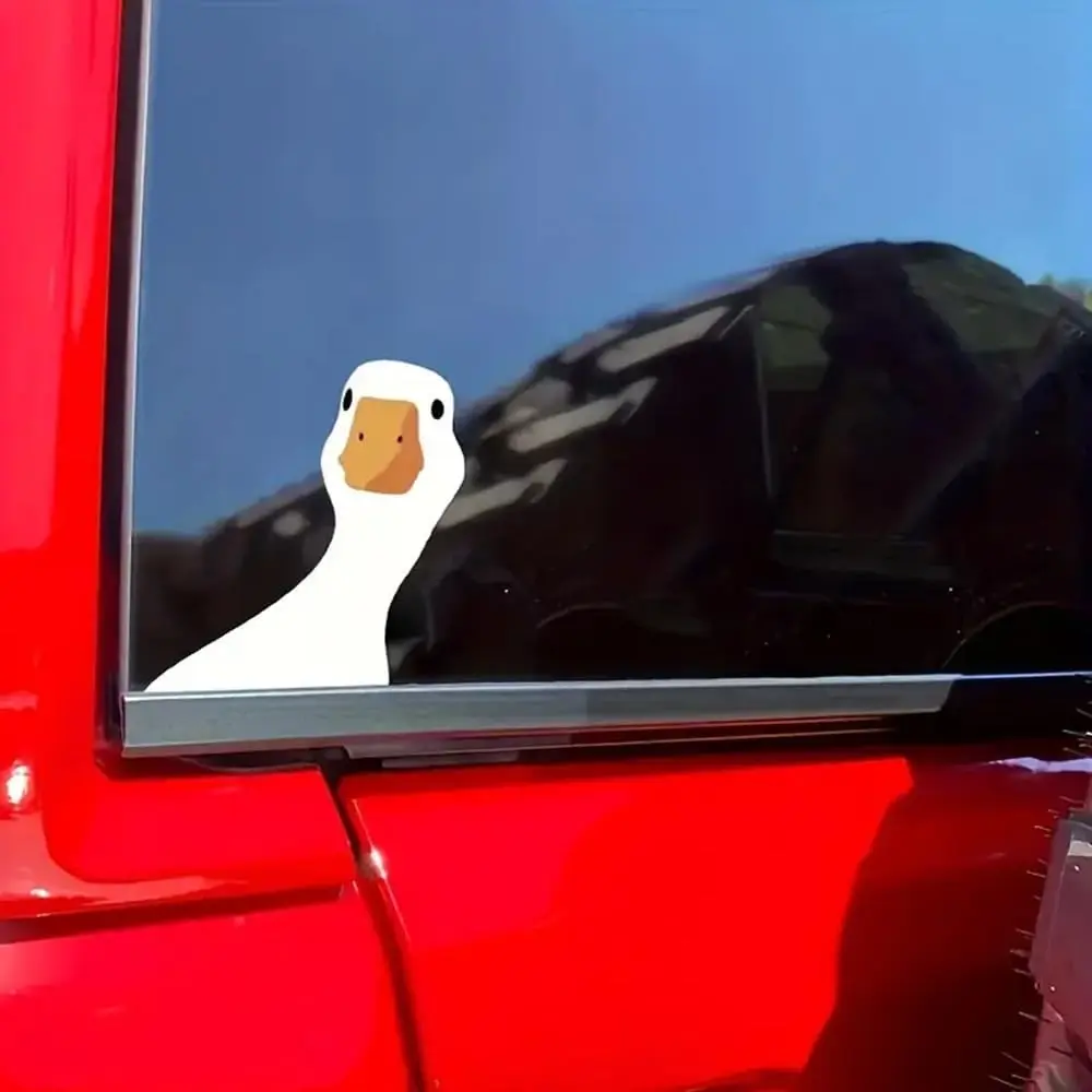 2-Piece Funny Animal Cartoon Goose Self-Adhesive Waterproof Vinyl Decals Set, 6in Die-Cut Car Decorating Stickers for Flat Surfaces - Cars, Windows, Laptops, White