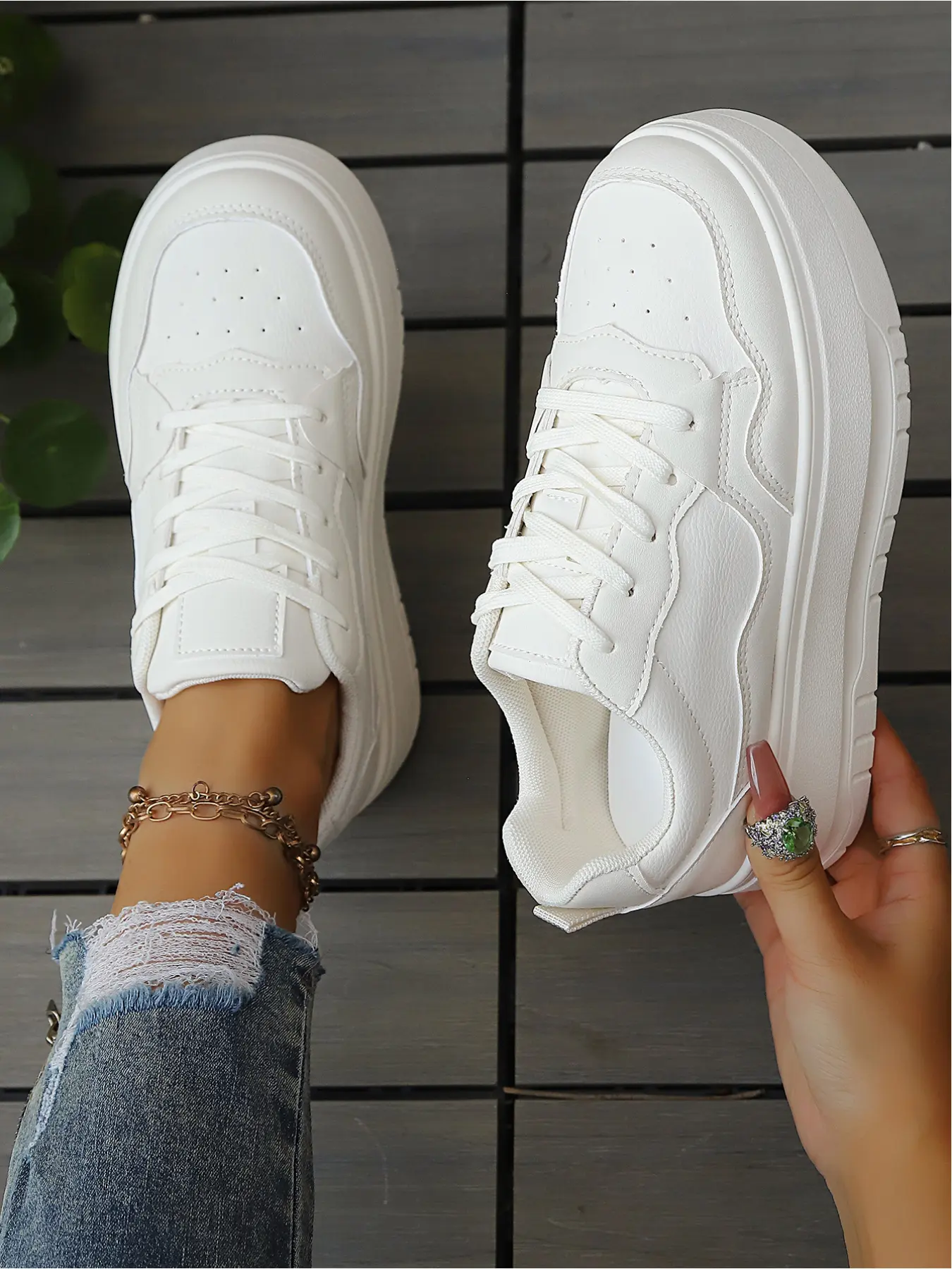 Women's Black & White Platform Sneakers, Lace-Up Chunky Sole Casual ShoesBlack & White Platform Sneakers for Women, Lace-Up Chunky Sole Casual Shoes, Comfortable Fashion Footwear for Everyday Wear