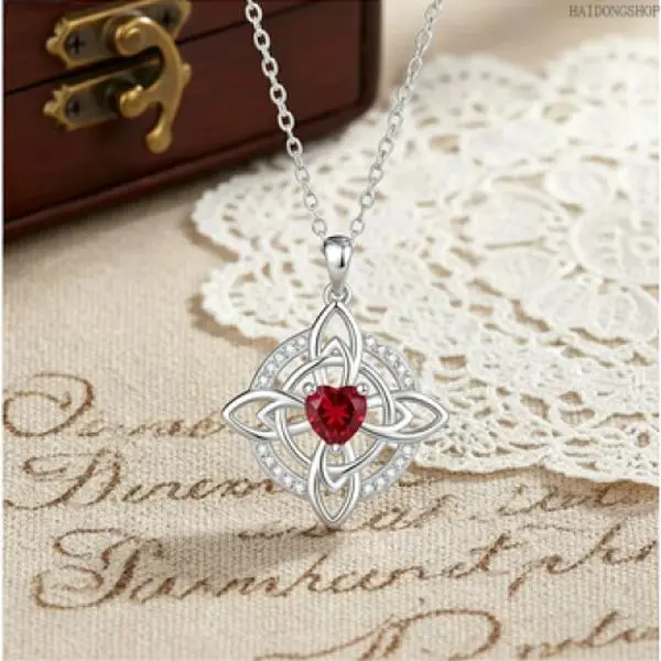 Witches Knot Hecate Dark Goddess Pendant Necklace for Women & Girls, Monthly Birthstone Cubic Zirconia Celtic Tetragrammaton Protection Amulet, Wiccan Pagan Gothic Fashion Jewelry, Ideal Christmas Gift for Mom