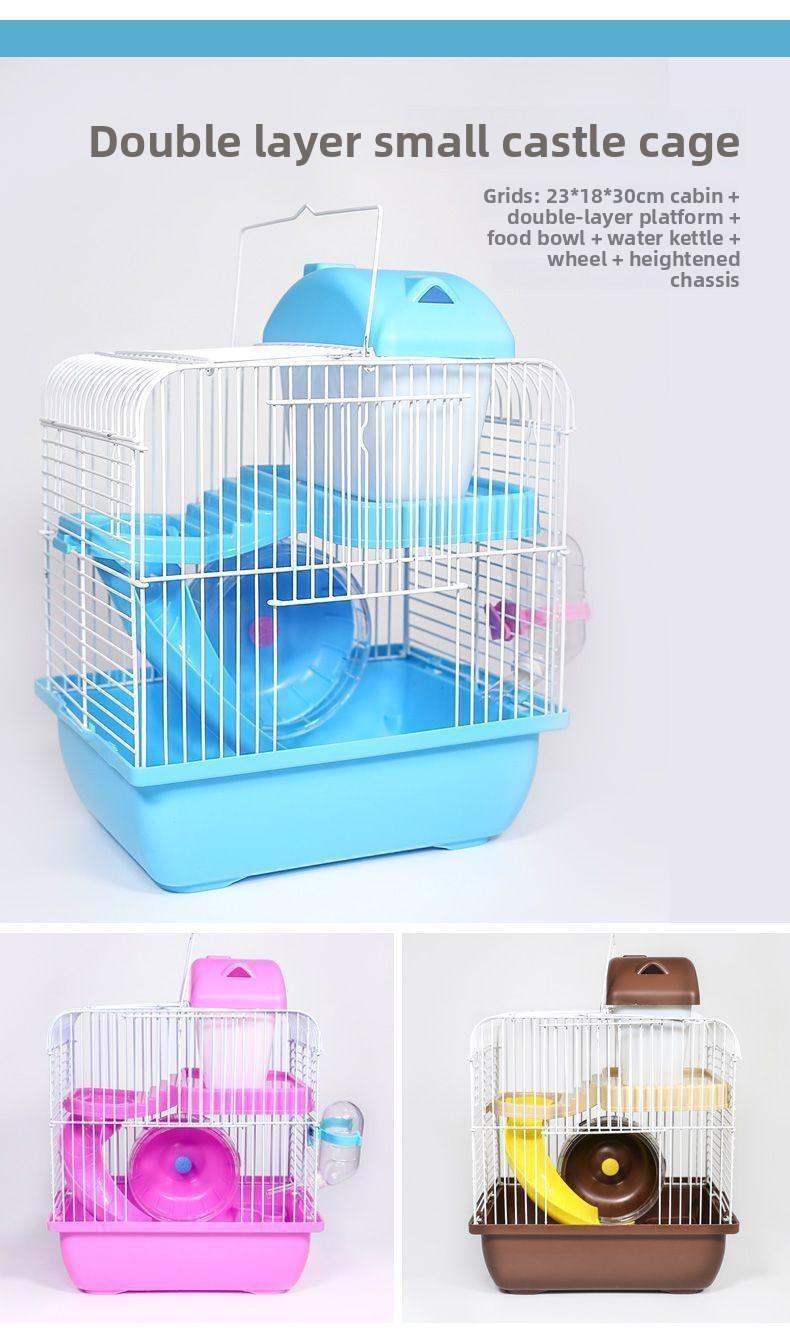 Hamster Villa  Cage Double Levels  Extra Large Villa Portable Outdoor Cage Beginner Package with Water Bottle, Food Bowl, Running Wheel Supplies Cross-border