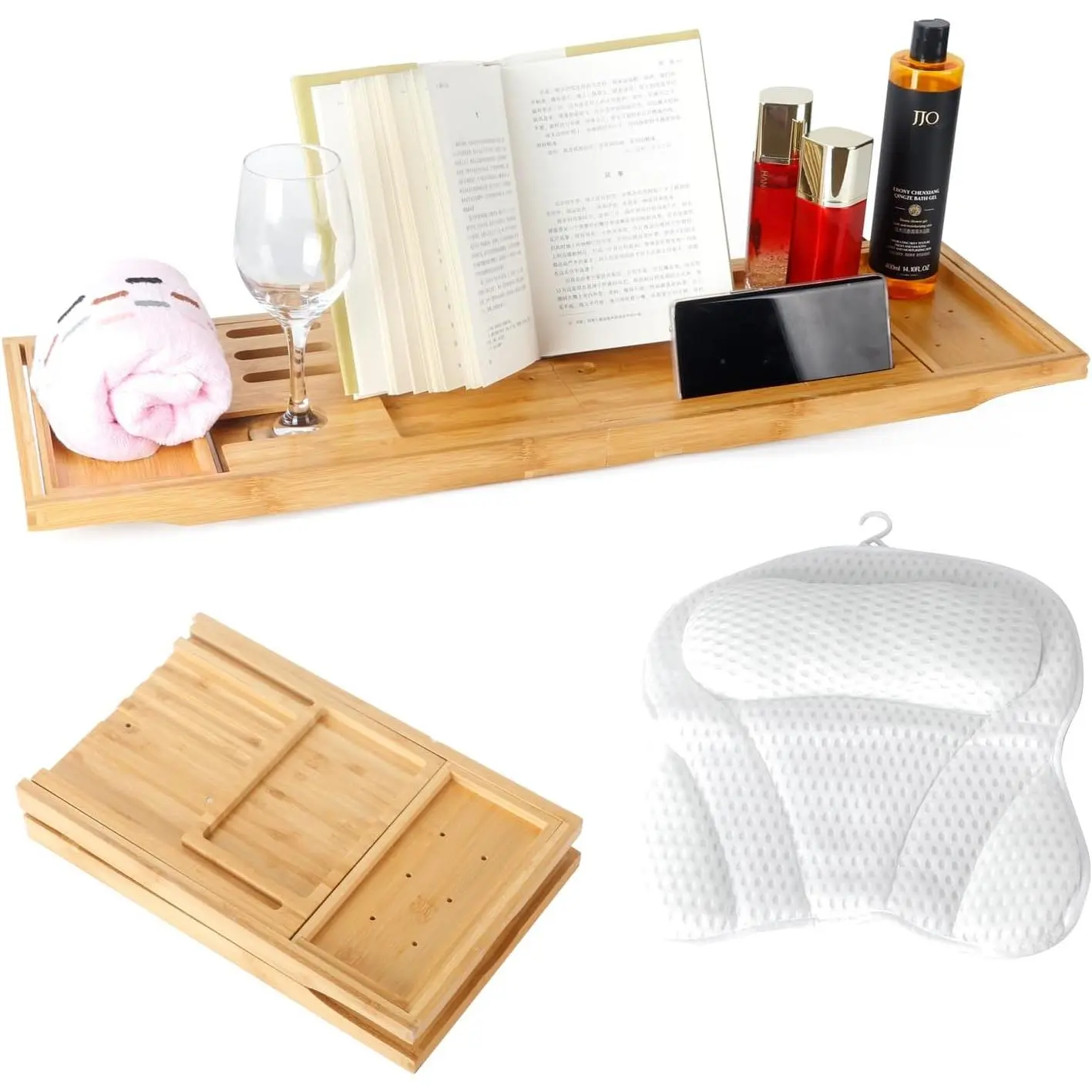 Bathtub Tray Table and Bath Pillo, Expandable and Foldable Bath  Tray for Tub, Luxury Bathtub Accessories