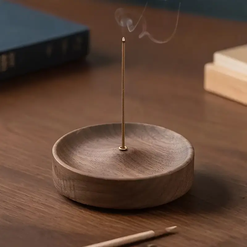 1pc Wood Incense Holder - Circular burner with, for home, yoga, meditation, travel - Compatible with Stick, Cone, and Incense Sticks - Minimalist Wooden scent burner for Living Room, Bedroom, Office, Spiritual Spaces