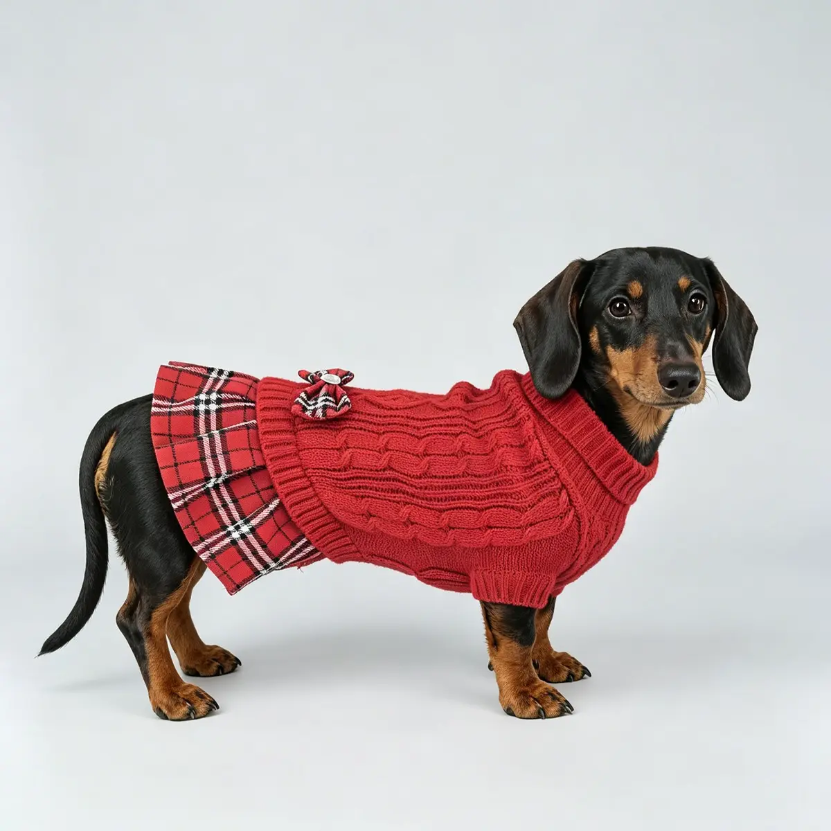 Elegant Cute Dog Sweater Dress, Classic Plaid Skirt, Soft and Stretchy, Perfect for Pugs, Comfortable Pet, Stylish Animal Clothing