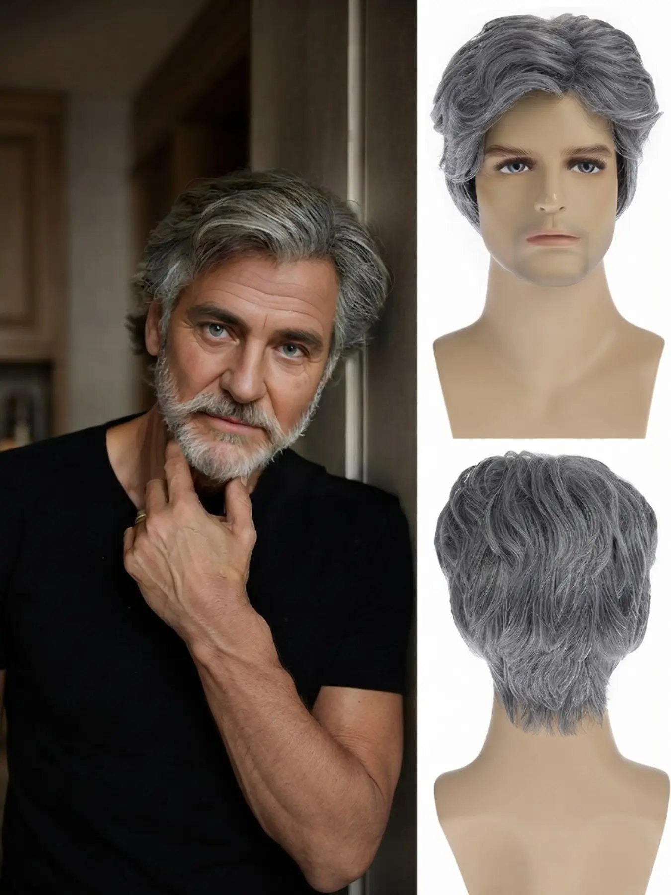 Short Grey Wigs for Men Natural Look Layered Shaggy Silver Grey Male Wig Heat Resistant Synthetic Hair Fluffy Cut Daily Hairpiece Replacement Boy Grandma Grey Wig
