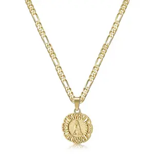 14K Yellow Gold Plated Initial Necklace with Round Letter Pendant, Capital Monogram Alphabets A-Z, Unisex Casual Accessory