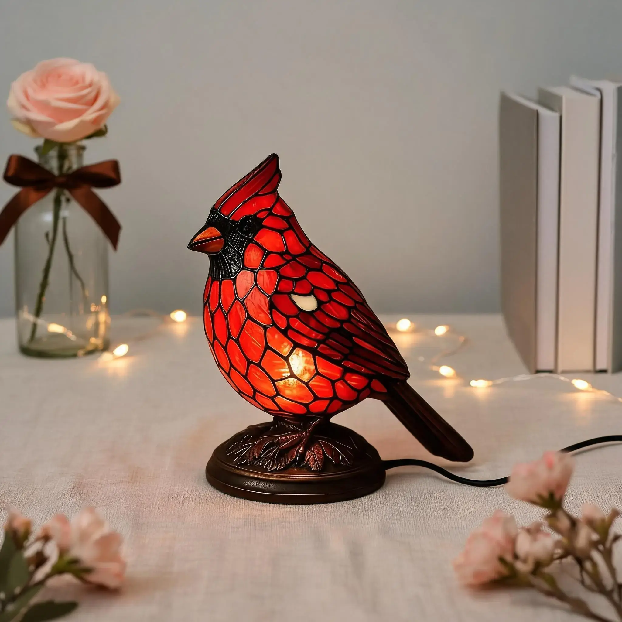 1Pcs New Red Cardinal Resin Decorative Night Light – Bright Red & Black Wings, Warm Glow – Perfect for Bedside, Windowsill, Bookshelf – Durable Home Decor – Great Christmas, Thanksgiving, Birthday Gift for Women & Kids