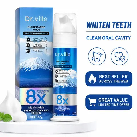 Dr.Ville Teeth Whitening Toothpaste - 8X Niacinamide Foam White Toothpaste with Evercool Cooling Factor for Stain Removal & Fresh Breath - 100ml - Oral-A
