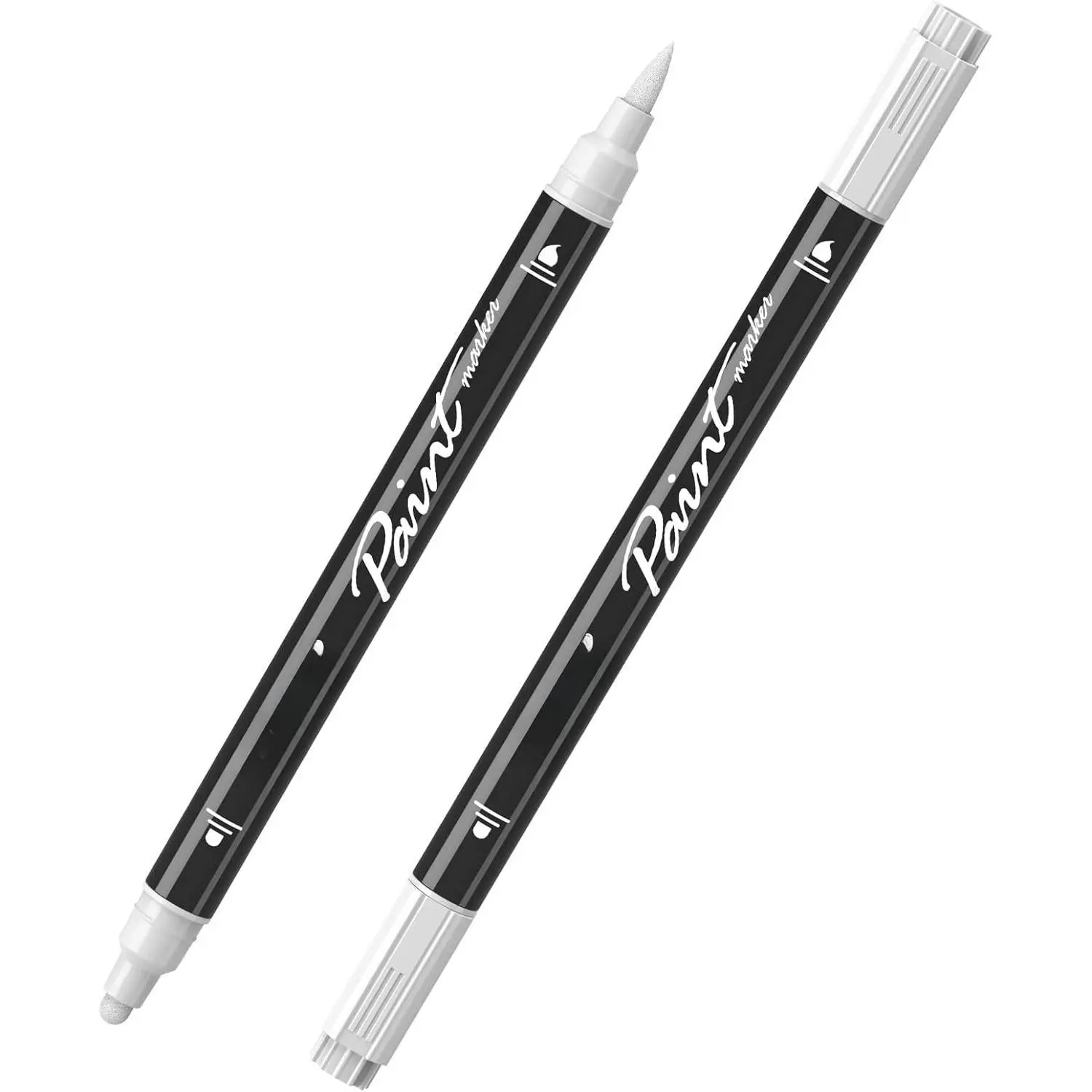 2 White   Markers,  Tip  Pens  Marker | Dot & Brush Tip, No Bleed, ,  Coverage, Water Based Marker for Canvas, Rock, , Plastic, Glass, Metal