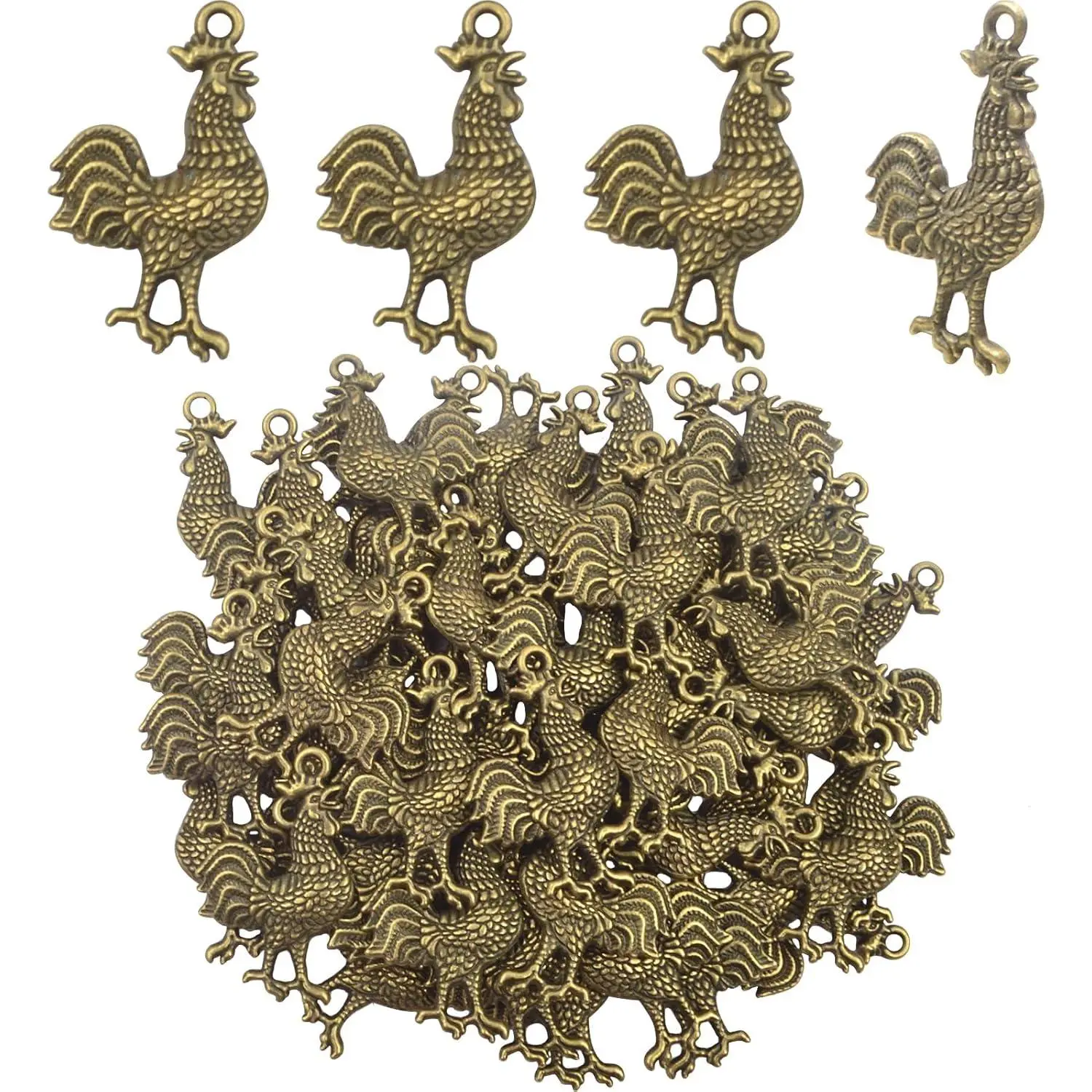50pcs Vintage Rooster Chicken Cock Charms Antique Bronze Alloy Farm Animal Figures Chick Dangle Pendants Hanging Ornaments for DIY Necklace Earrings Jewelry Making Supplies