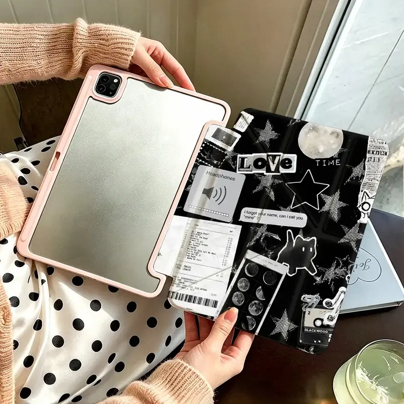 Yshaped Monochrome Aesthetic Collage Tablet Protective Case, Grunge Streetwear Style, Compatible With Apple ipad 10th generation/IPAD Pro 13 2024/pro 12.9 2022/pro 11 2022/IPAD Air1/2/3/4/5/6th, With Pencil holder, Perfect Creative Art Gift