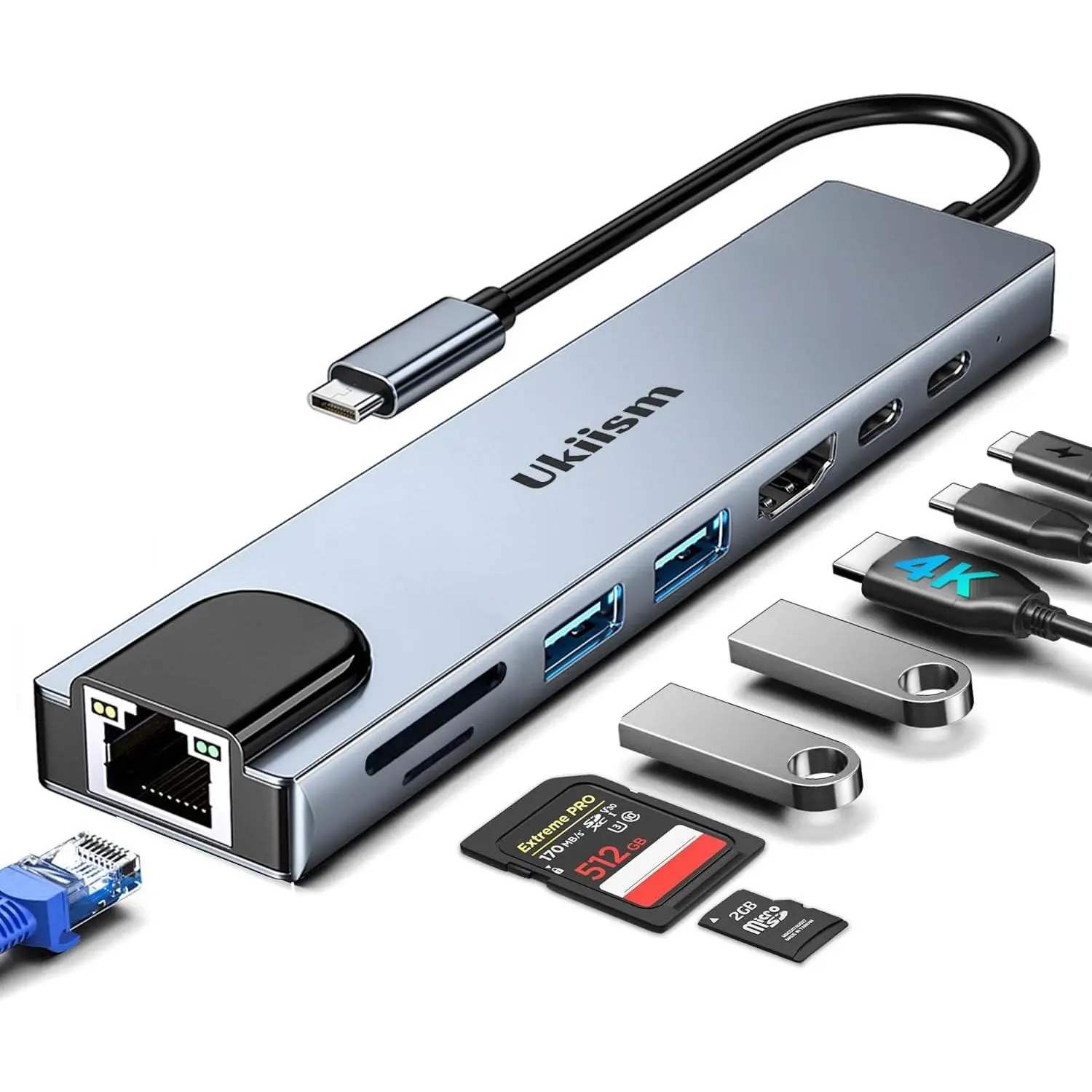 USB C Hub Ethernet HDMI Adapter, 8 in 1 Docking Station with 4K HDMI, RJ45 Ethernet, SD/TF Card Reader, USB 3.0/2.0, PD 100W, LAN USB-C Dongle for MacBook Pro/Air, iPad Pro, XPS, etc