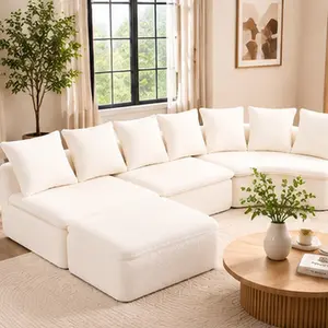 ARCH 133 Inch Modular U-Shaped Sectional Sofa with Removable Recliner Module, Milk White Chenille Fabric, 10-Seat Large Living Room Couch, No Assembly Required, Flexible Configuration for Family Room or Bedroom, Milk White Color Options