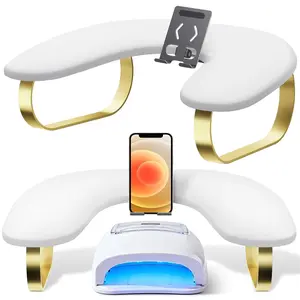 Nail Arm Rest with Rotating Phone Holder, PU Leather U-Shaped Manicure Hand Rest for Nail Tech, for Foot and Hand Stand, White