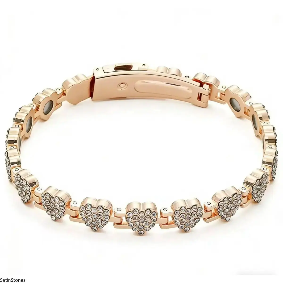 Women's Copper Link Bracelet, Pure Copper Magnetic Band with Sparkling Cubic Zirconia, Adjustable Ultra Strength Design, Copper Bracelets