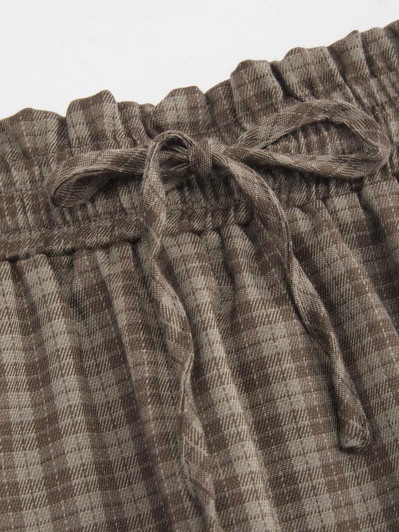 Cider [2 colors, size 2-26] Elastic Waist Check Knotted Tiered Maxi Skirt