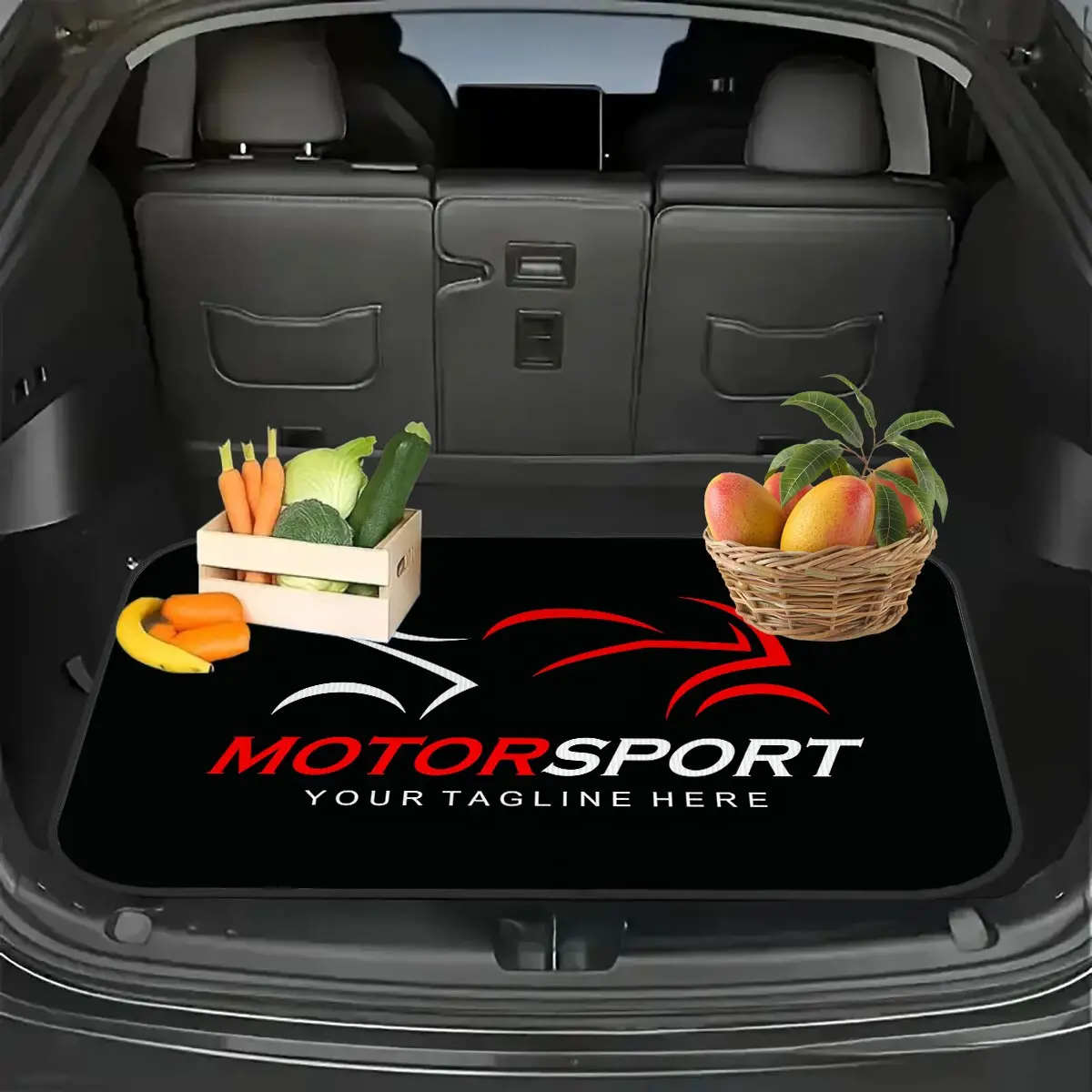 Non-Slip Waterproof Motorcycle Silhouette Car Rear Cargo Mat, Racing Motorbike Graphic Print, Universal Fit for Suv Sedan Hatchback