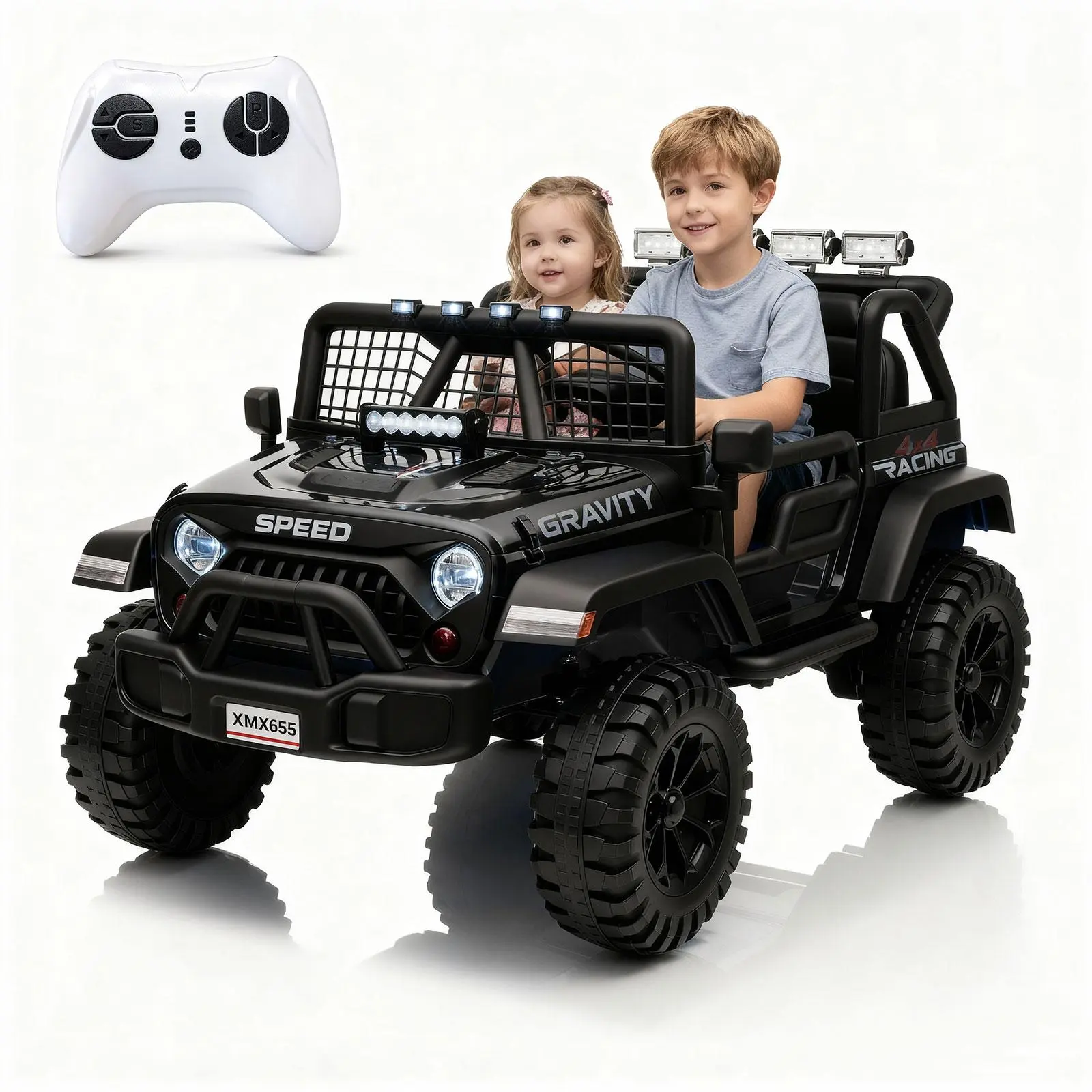 24V 2-Seater Kids Electric Truck with Parent Remote, 4WD, Spring Susp., LED Lights, Music, Off-Road Fun, 110lbs Capacity, 100min Runtime, Truck Look Ride-On Toy for Boys/Girls Ages 3-8, Ideal Birthday Gift