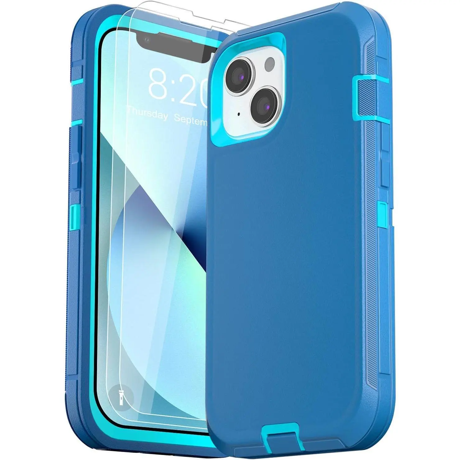Heavy Duty Military-Grade Full Body Drop Proof iPhone 13 Case (6.1in) with 2 Tempered Glass Screen Protectors, Shockproof TPU Shell, Durable Phone Accessories (Blue)