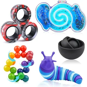 5Pcs Fidget Toys Adults Pack,Easter Basket Stuffers for Teens Boys Girls,Autism Sensory Toys with Fidget Spinner Slug Magnetic Rings,Squishy Fidget Toys ADHD Stress Relieffidget toys