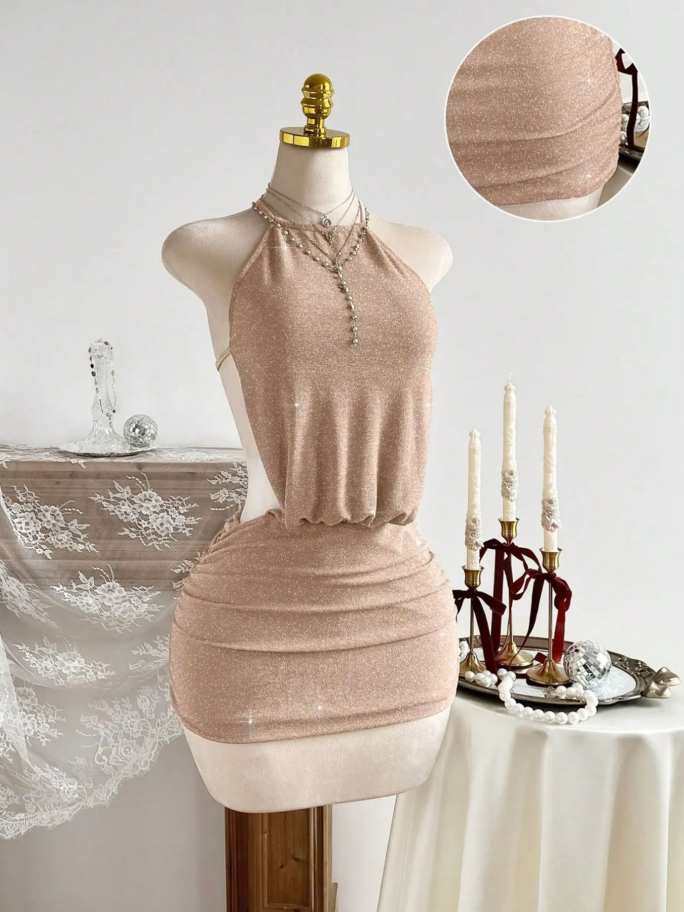 Slimming Curve-Enhancing Ultra-Short Dress, Halter Backless Pleated Dress, Stretchy Comfortable Fabric, Perfect for Parties, Vacations, Dates