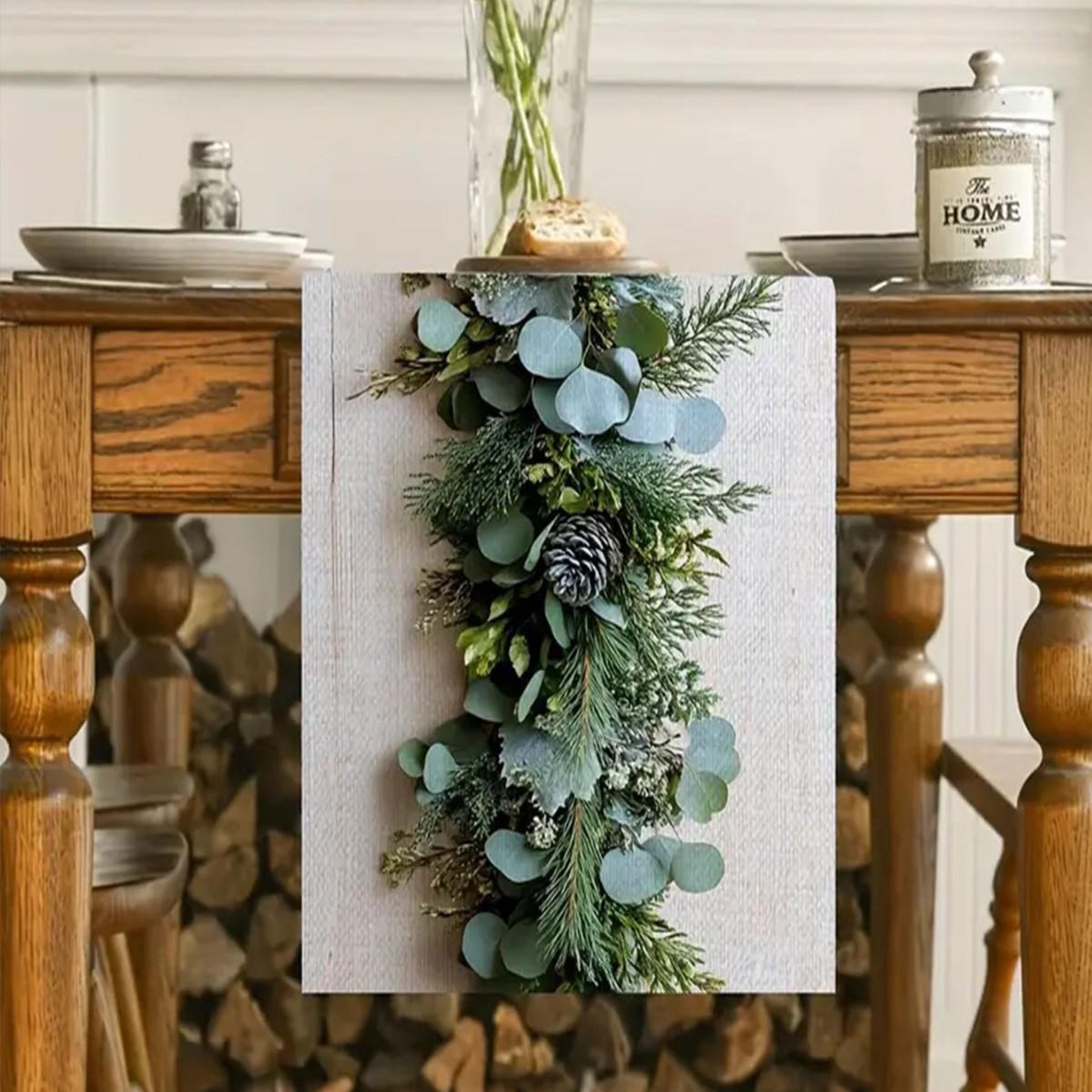 1pc Christmas Decoration Restaurant Pine Branch Table Runner Christmas Kitchen Dining Table Decoration Runner