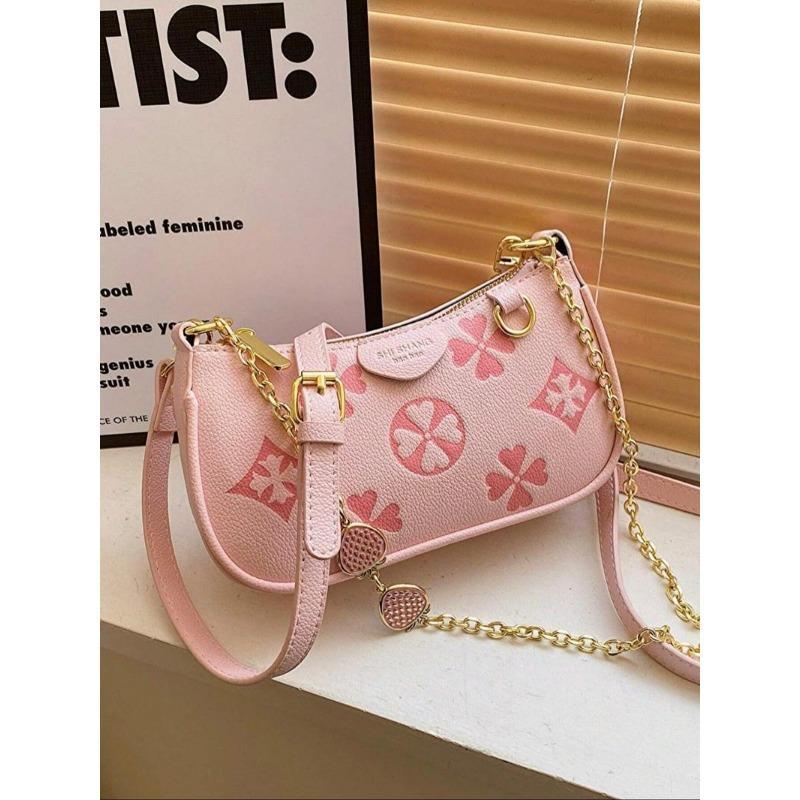 BIGWIG Women's Fashionable Floral Pattern Crossbody Bag, Casual PU Leather Zipper Shoulder Bag for Daily Used, Trendy Versatile High-quality Daily Commuting Bag