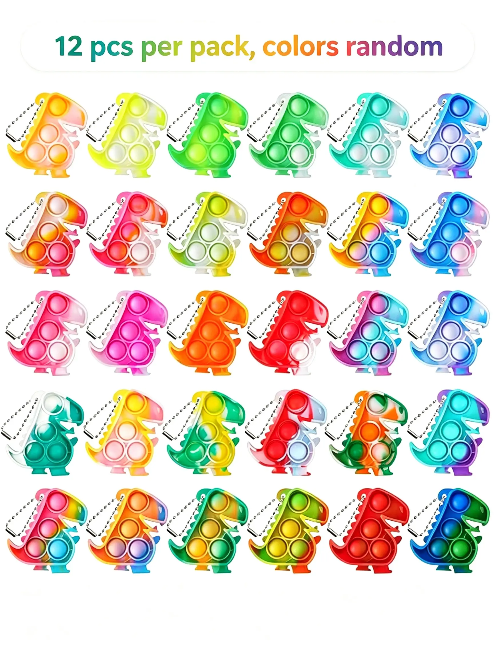 12 Pack Dinosaur Pop Fidget Keychains, Bulk Mini Pop It Fidget Toys, Dino Kids Party Favors, Birthday Gift Trinkets & Decorations for Boys Girls, Keychain Set