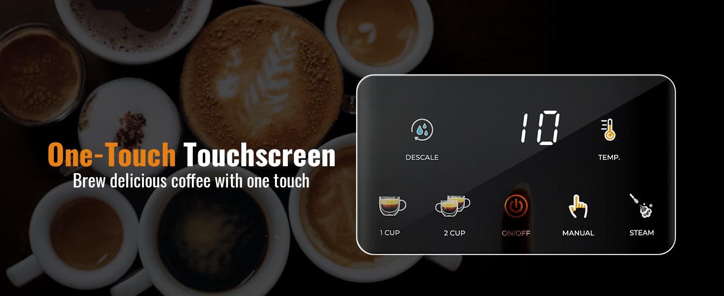 Espresso Machine 20 Bar, Professional Espresso Machine with Milk Frother and Touchscreen, Expresso Coffee Machines with Adjustable Temperature,for Cappuccino, Latte