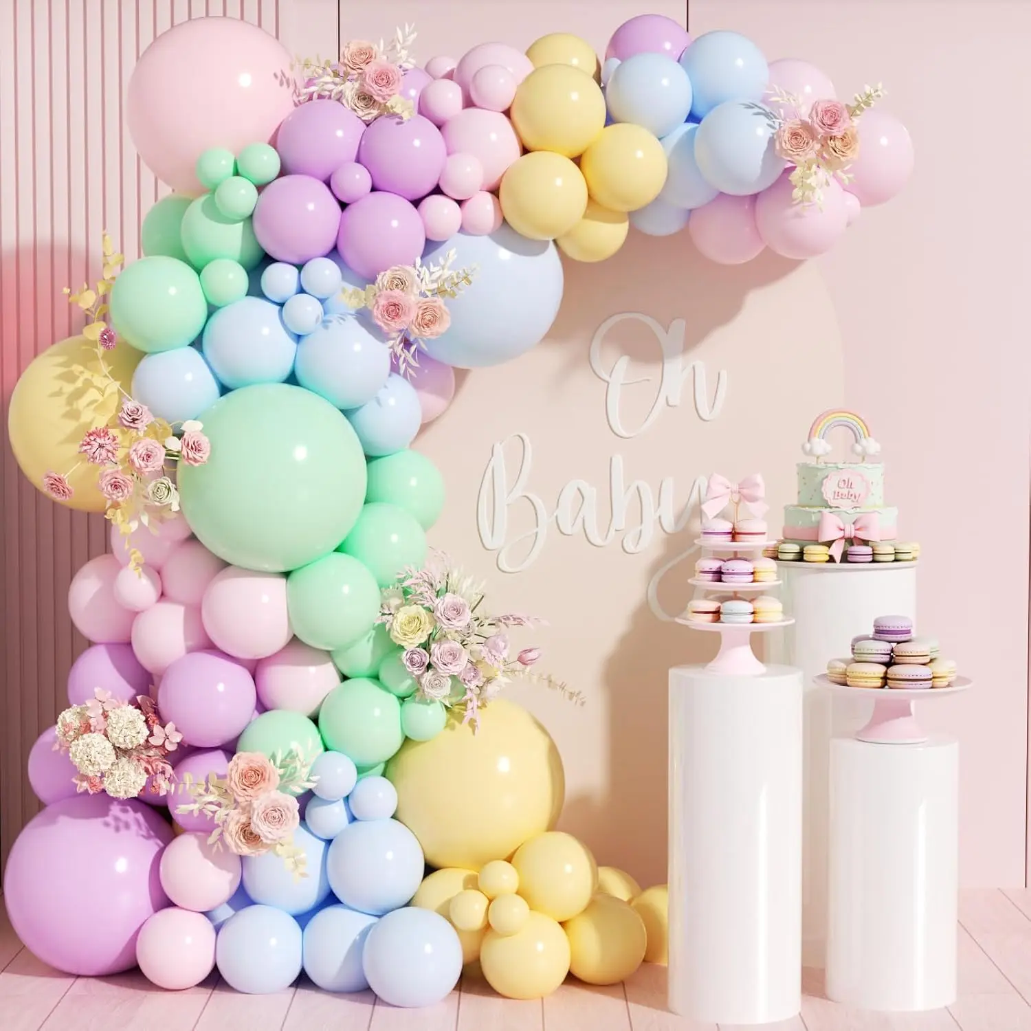 Pastel Balloon Garland Kit 168 count, Pastel Rainbow Balloon Arch Kit with Bunny Foil, Spring Colorful Balloon for Spring Easter  Shower Birthday Party Decorations