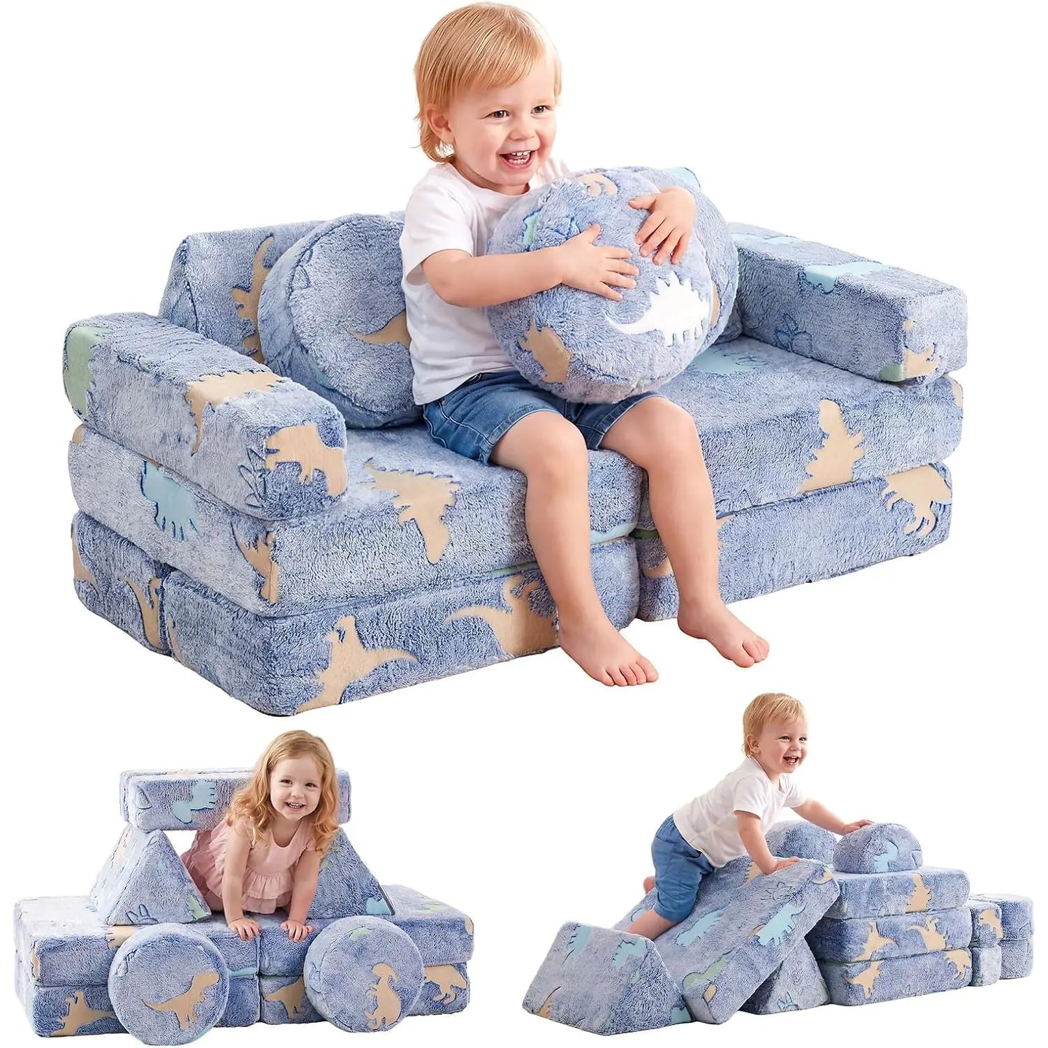 Kids Play Couch for Toddlers, Modular Kids Couch with Glow-in-Dark | Modular Play Couch for Creative Builds, Removable Washable Covers, Two Sizes for Different Families