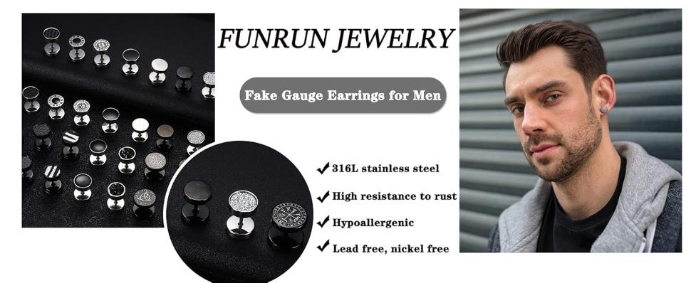FUNRUN 16 Pairs Punk Faux Gauge Earrings Set - Stainless Steel & Hypoallergenic for Men & Women FUNRUN 16 Pairs Punk Faux Gauge Earrings Set - Stainless Steel & Hypoallergenic for Men & Women