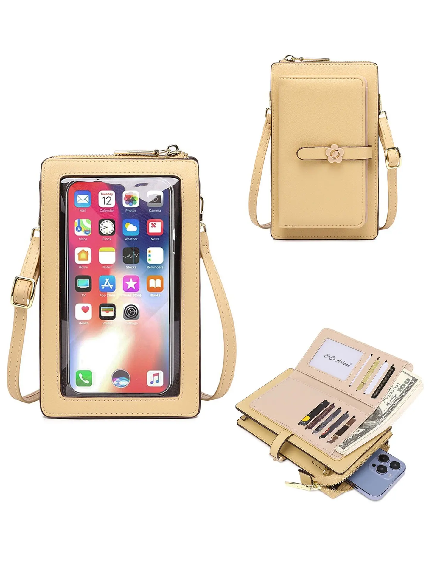 Touchscreen Vertical Crossbody Bag, Multi-Functional PU Leather Clasp Small Square Bag, Soft Material, Large Capacity, Ideal Gift