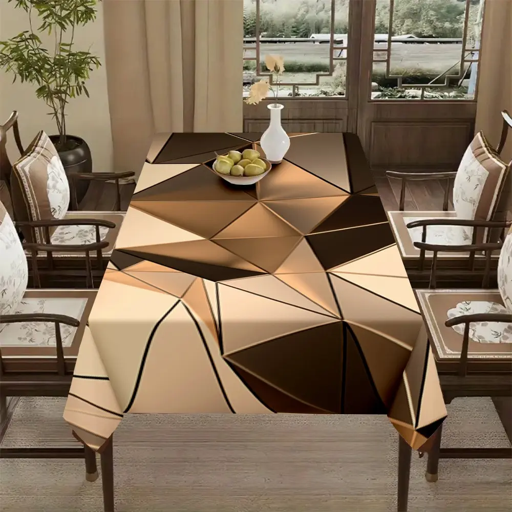 One luxurious geometric pattern polyester tablecloth with striped design, in beige brown color, high-grade table cover suitable for parties, picnics, kitchen decoration and party supplies.