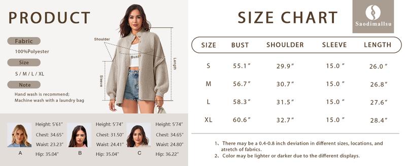 Saodimallsu Womens Oversized Cardigans Long Lantern Sleeve Button Down Chunky Knit Loose Fall Sweater Coats