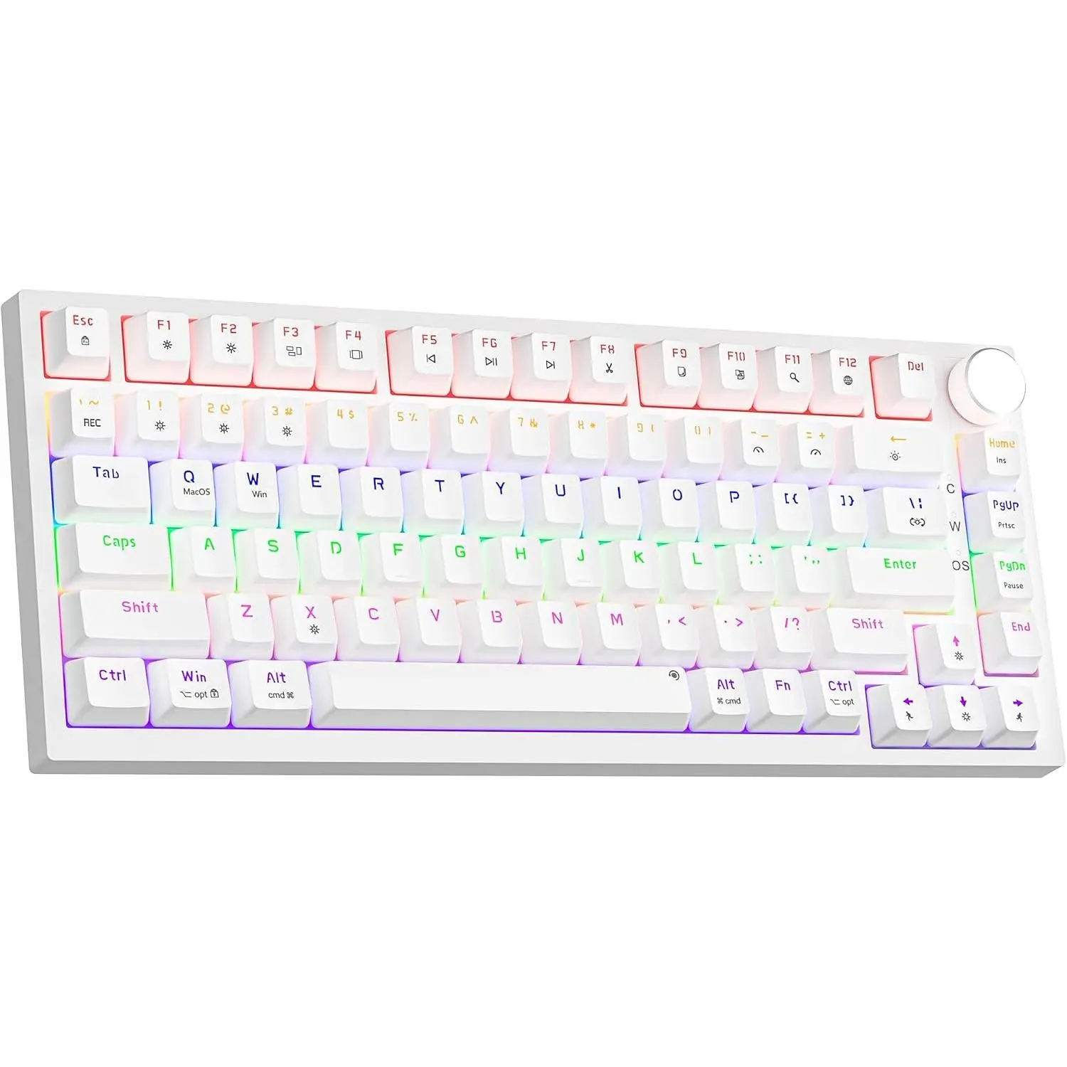 GM326 Mechanical Keyboard,75% Percent Gaming Keyboard,Wired Keyboard | Mechanical Keyboard,75% Percent Gaming Keyboard,Wired,Backlit,Hot Swappable,Compact,Mini,White,PC Keyboards,Knob,Red