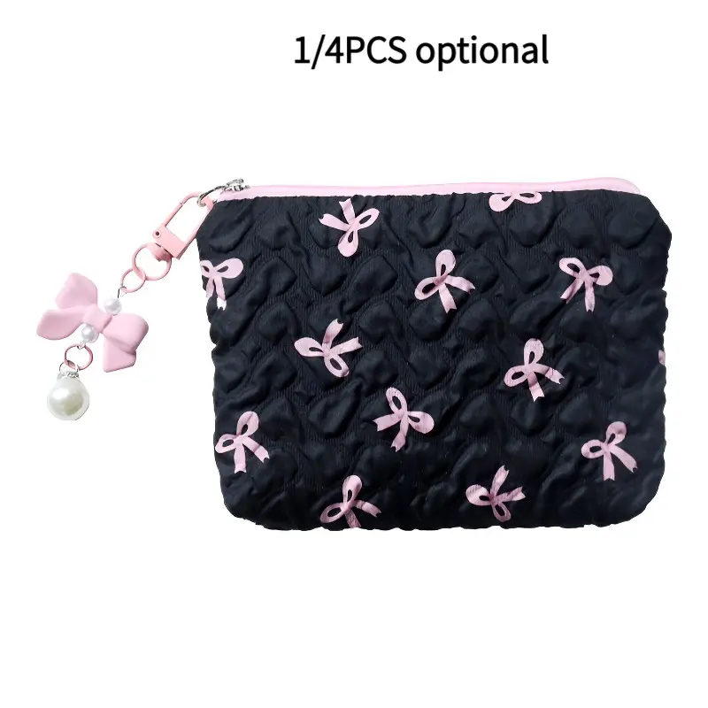 Bow Makeup Bag, Daily Travel Cosmetic Organizer, Skincare Bag, Bathroom Storage, Multi-Functional Makeup Pouch, Zipper Brush Case