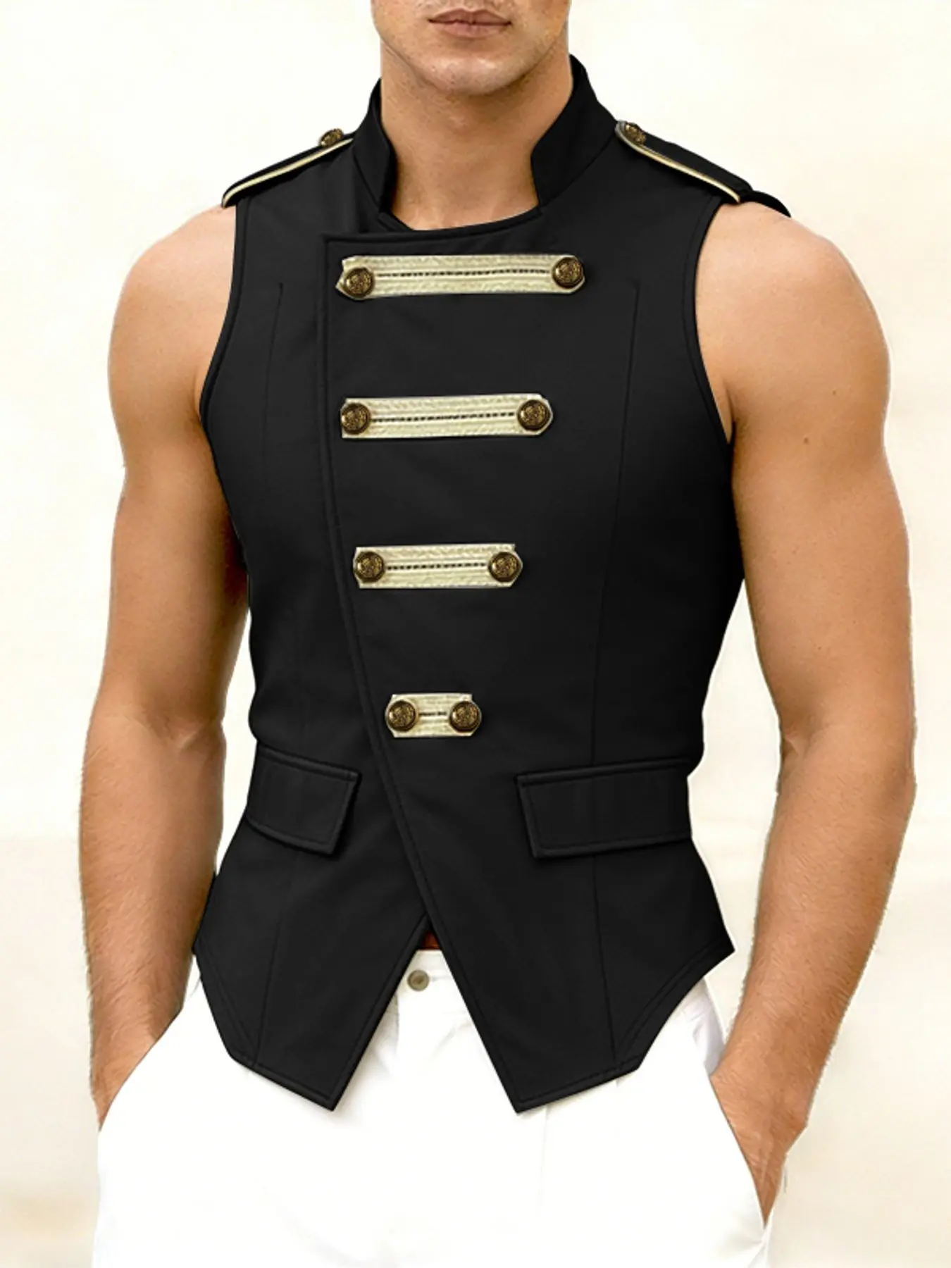 INCERUN Men's Casual Fashion Sleeveless Tank Top, Knight Style Shoulder Strap Metal Buckle Vest, Perfect for Daily Wear, Stylish and Comfortable