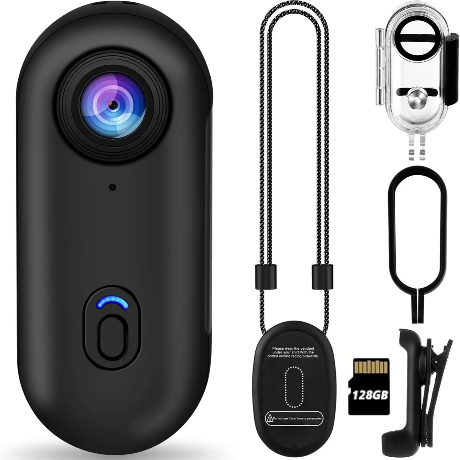 128GB FHD 1080P Mini Body Camera, Wearable Action Body Cam, Portable Thumb Size Hands Free Recording Body Worn Camera for Pet Walking, Work, Travel
