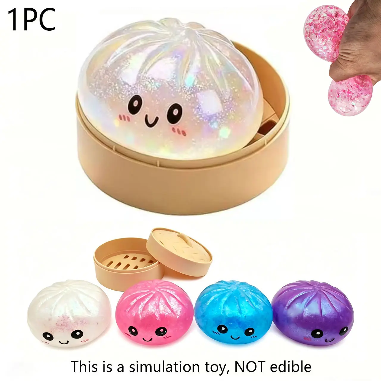 TPR Material Dumpling Squishies Stress Relief Toy, Cute Steamer Box Packaging, Summer Vibes Gift for Kids & Anime Fans