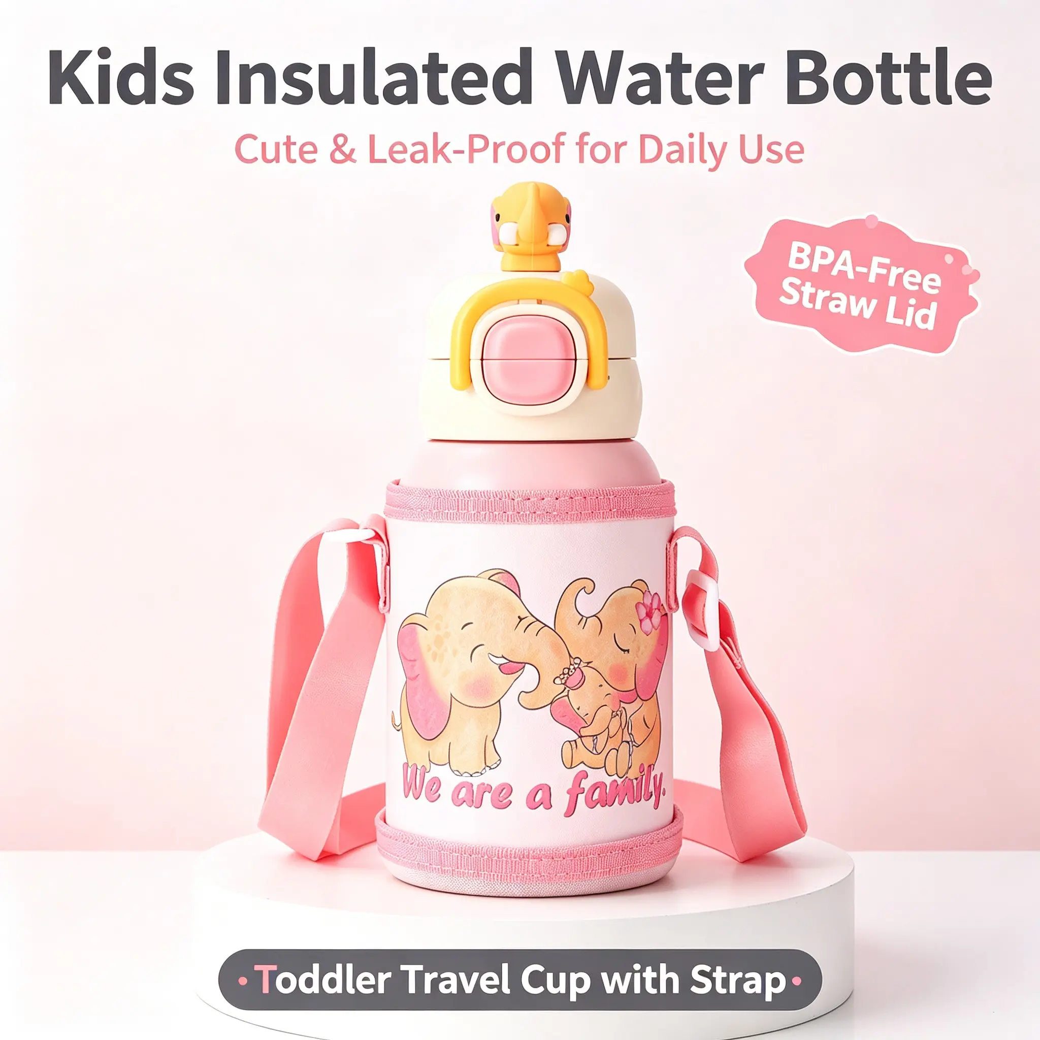 Kids Insulated Tumbler with Straw 16oz, Leakproof Stainless Steel Water Bottle, Insulated Vacuum Flasks, 2-In-1 Sip & Drink Lid, Gift for Children, School Use