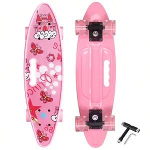 Skateboards 22 Inch Mini Cruiser Skateboard Complete Retro Skate Boards With Colorful Light Up Wheels For Girls Boys Beginners