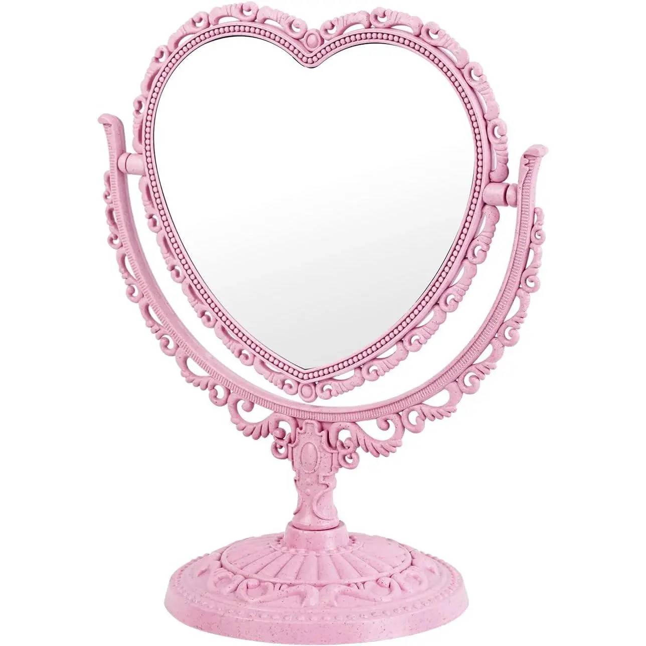 Heart Shaped Cute Vanity Princess Mirror for Desk, Double-Sided Rotatable Tabletop Mirror with Stand, Pink Coquette Room Decor for GirlsGift